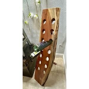 48” Leaning Wine Rack freeform Live Edge Wood Slab Curly 14 bottle free Standing